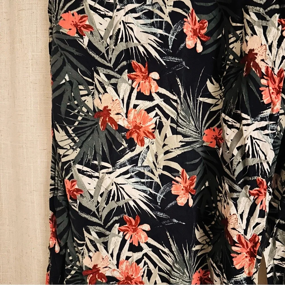 Cacique Navy Tropical Floral Pajama Pants with Coral Flowers